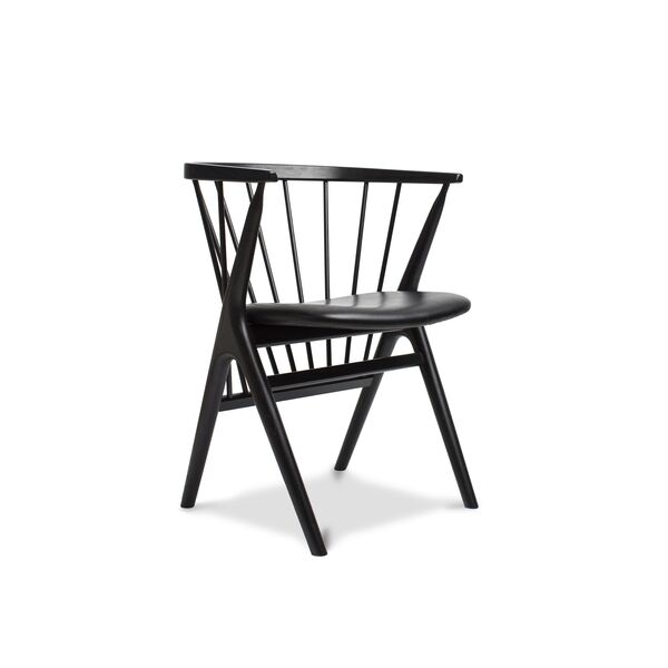 No 8 Dining Chair Black Oak and Black Leather