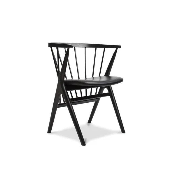 No 8 Dining Chair Black Oak and Black Leather