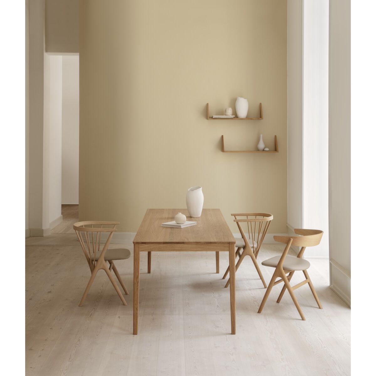No 8 Dining Chair Black Oak and Black Leather