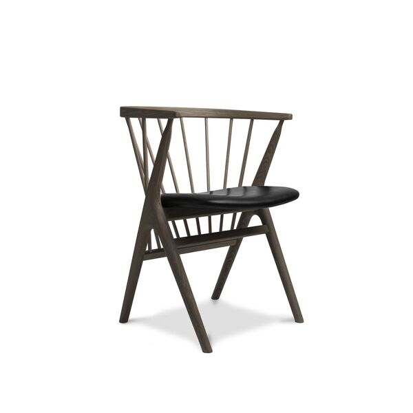 No 8 Dining Chair Dark Oiled Oak and Black Leather
