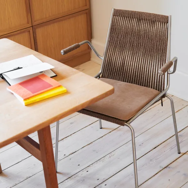 Noel Dining Chair with Armrests Steel/ Brown Wool