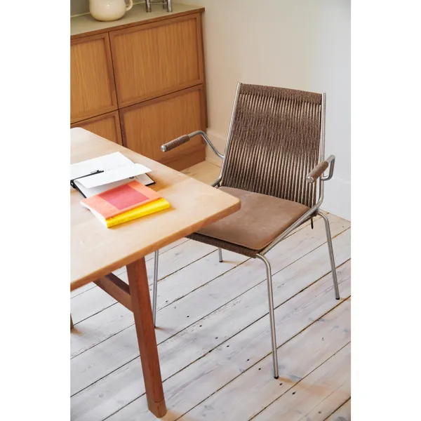 Noel Dining Chair with Armrests Steel/ Brown Wool