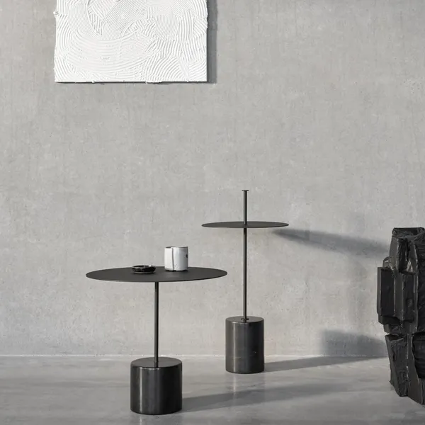 Calibre Side Table High with Handle Black/ Black Marble
