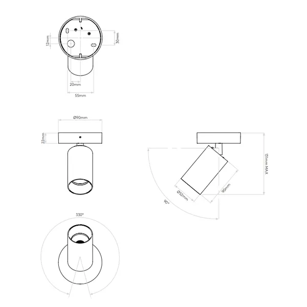 Can 50 Single Ceiling Light/ Wall Lamp LED Matt White