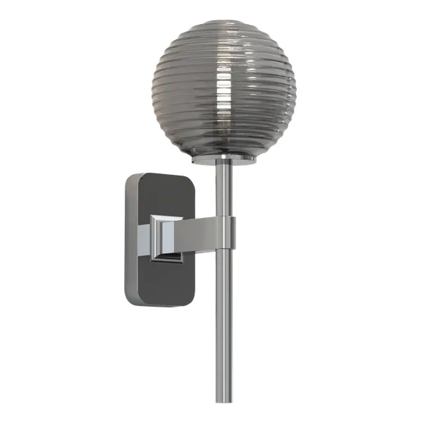 Tacoma Single Wall Lamp Polished Chrome & Grooved Shade Smoked