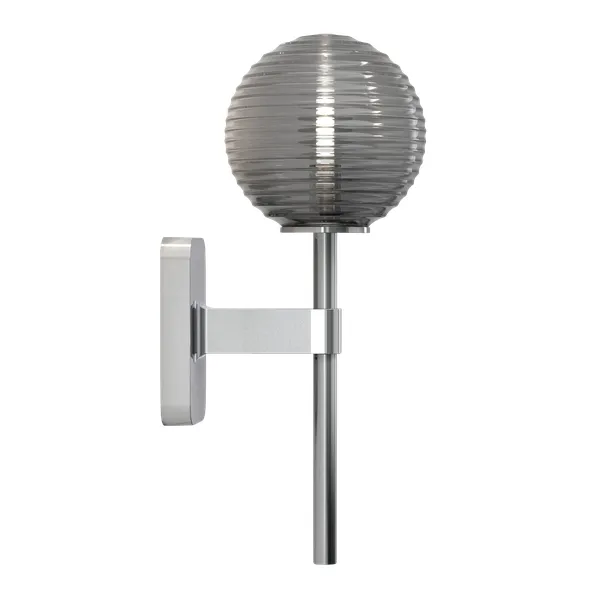 Tacoma Single Wall Lamp Polished Chrome & Grooved Shade Smoked