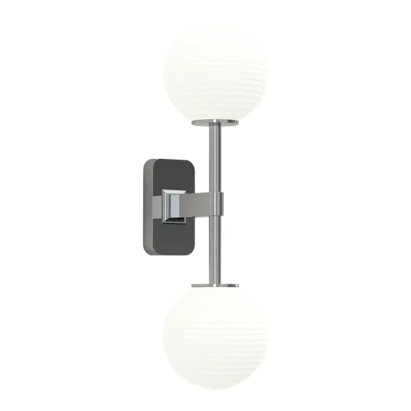 Tacoma Twin Wall Lamp Polished Chrome & Grooved Shade Opal