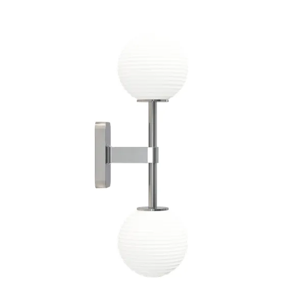 Tacoma Twin Wall Lamp Polished Chrome & Grooved Shade Opal