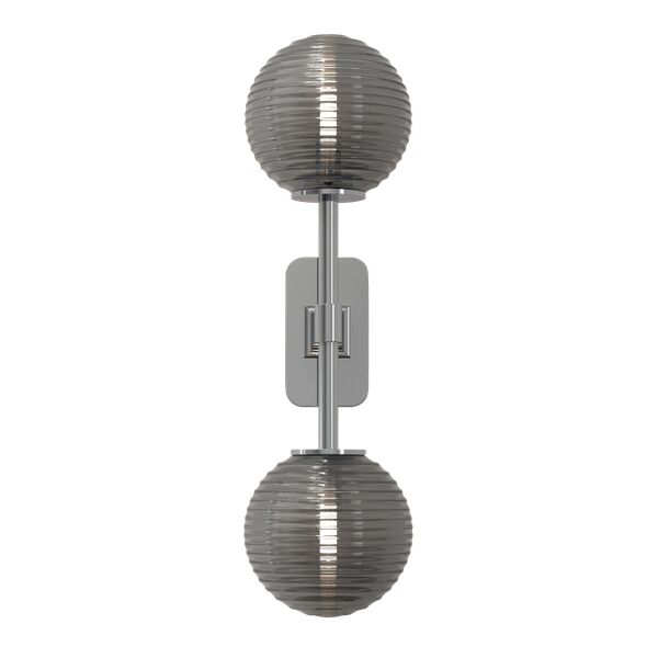 Tacoma Twin V&auml;gglampa Polerad Krom & R&auml;fflad Lampsk&auml;rm R&ouml;kf&auml;rgad
