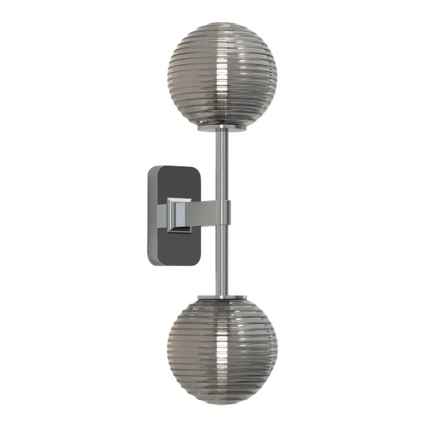 Tacoma Twin Wall Lamp Polished Chrome & Grooved Shade Smoked