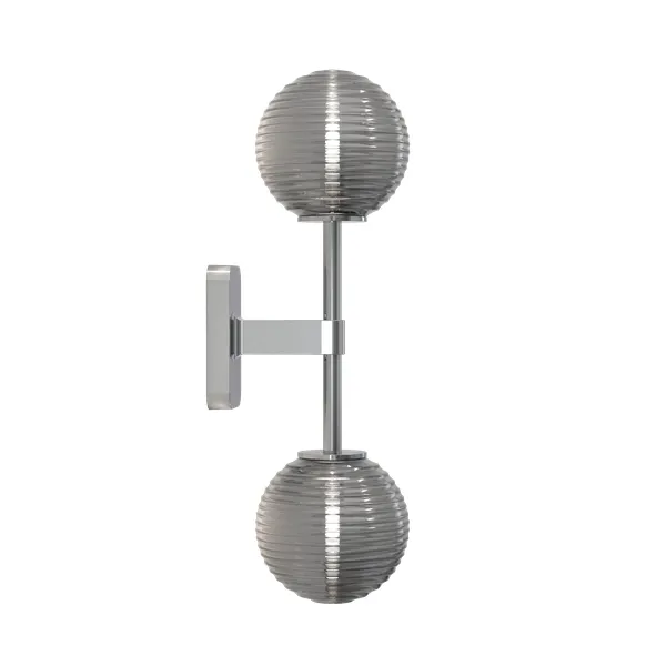 Tacoma Twin Wall Lamp Polished Chrome & Grooved Shade Smoked