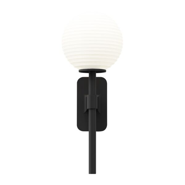 Tacoma Enkel Vegglampe Matt Sort og Rillet Skjerm Opal