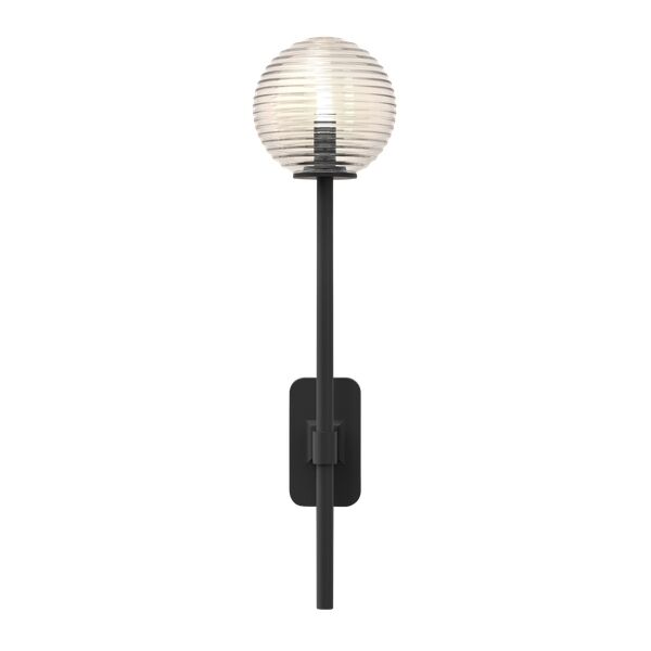 Tacoma Enkel Grande V&auml;gglampa Matt Svart & R&auml;fflad Lampsk&auml;rm Transparent