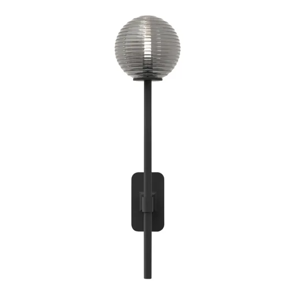 Tacoma Single Grande Wall Lamp Matt Black & Grooved Shade Smoked