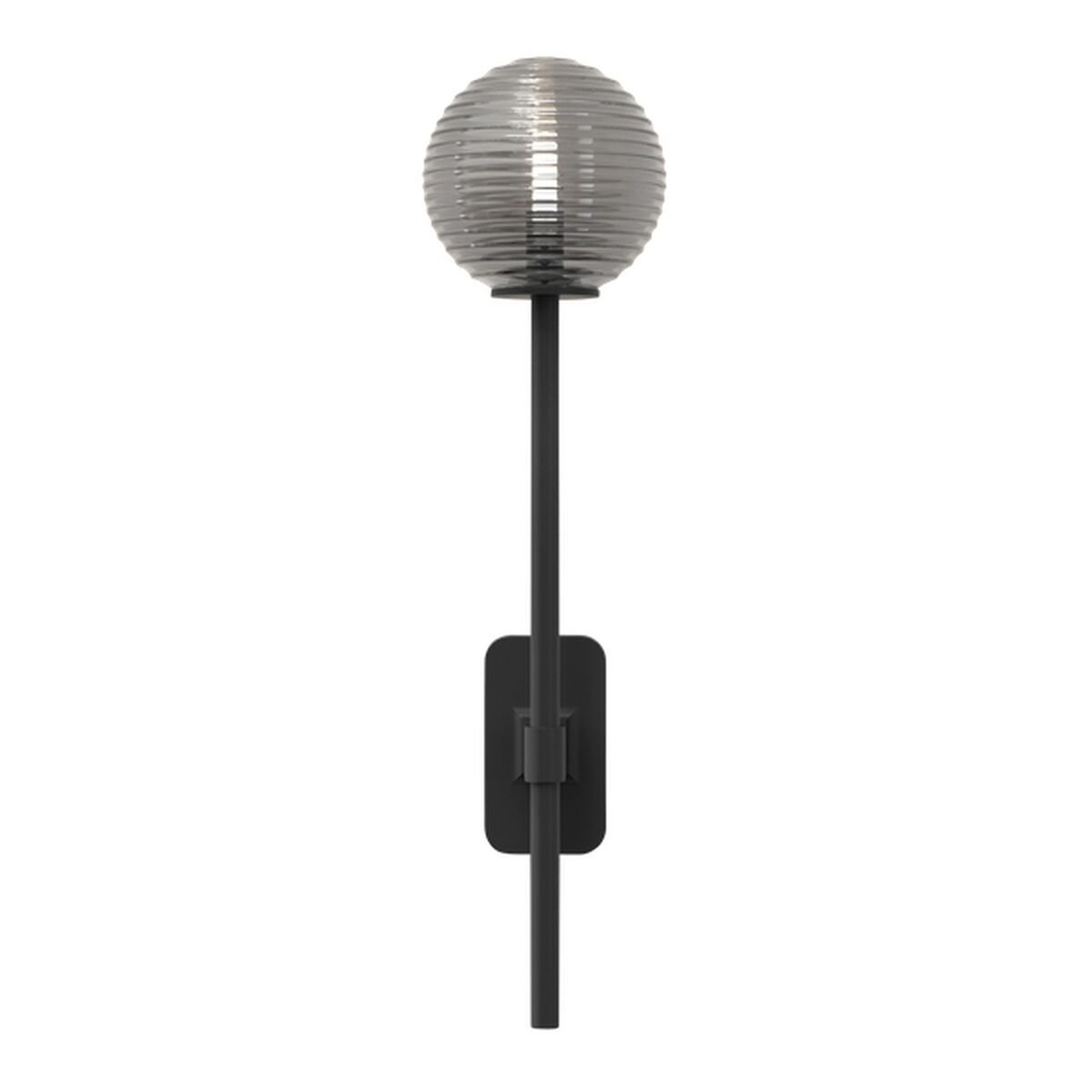 Tacoma Single Grande Wall Lamp Matt Black & Grooved Shade Smoked