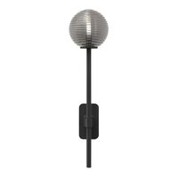 Tacoma Single Grande Wall Lamp Matt Black & Grooved Shade Smoked