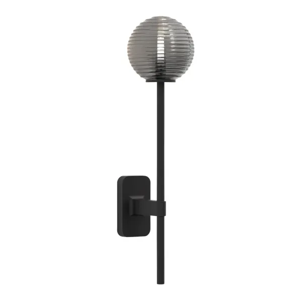 Tacoma Single Grande Wall Lamp Matt Black & Grooved Shade Smoked