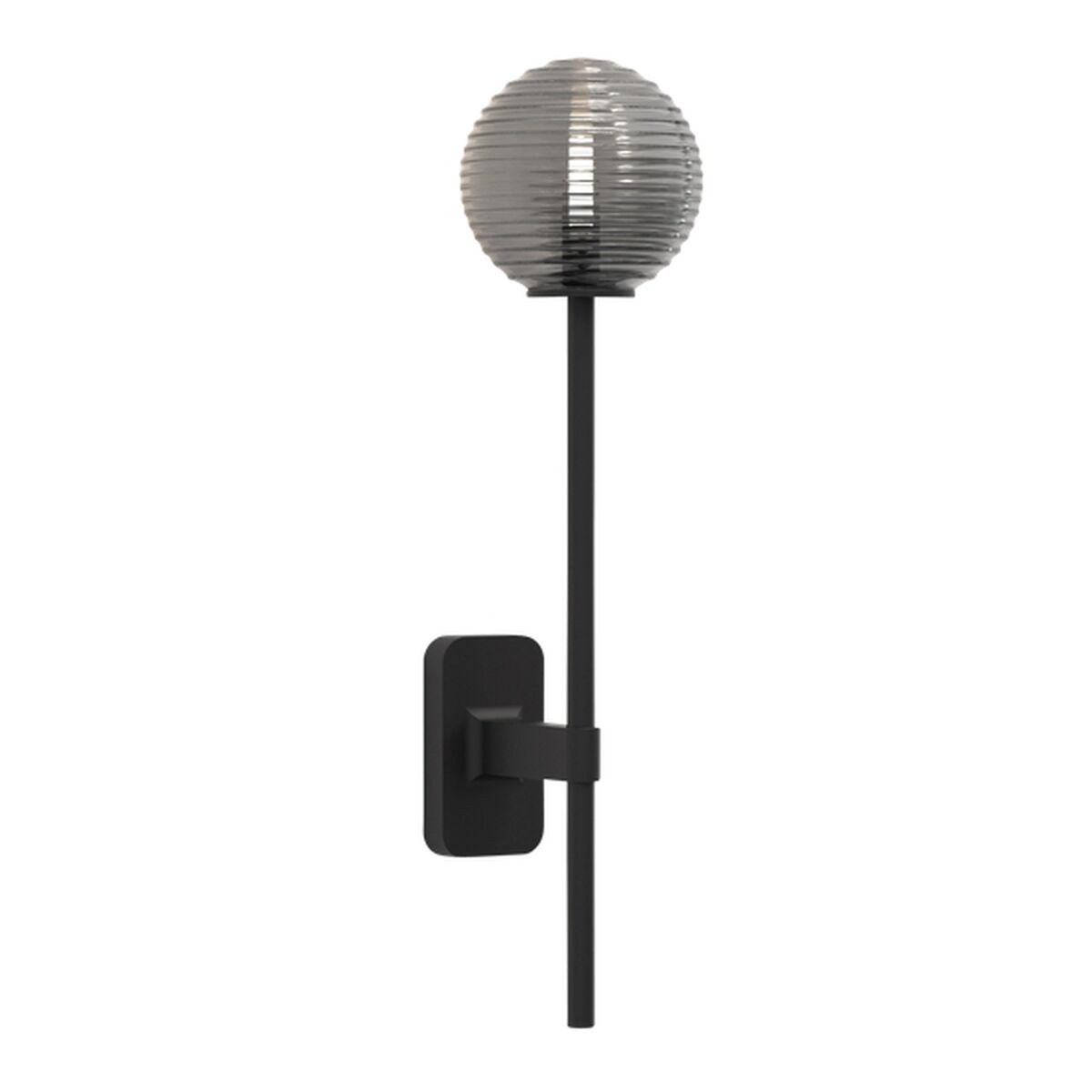 Tacoma Single Grande Wall Lamp Matt Black & Grooved Shade Smoked