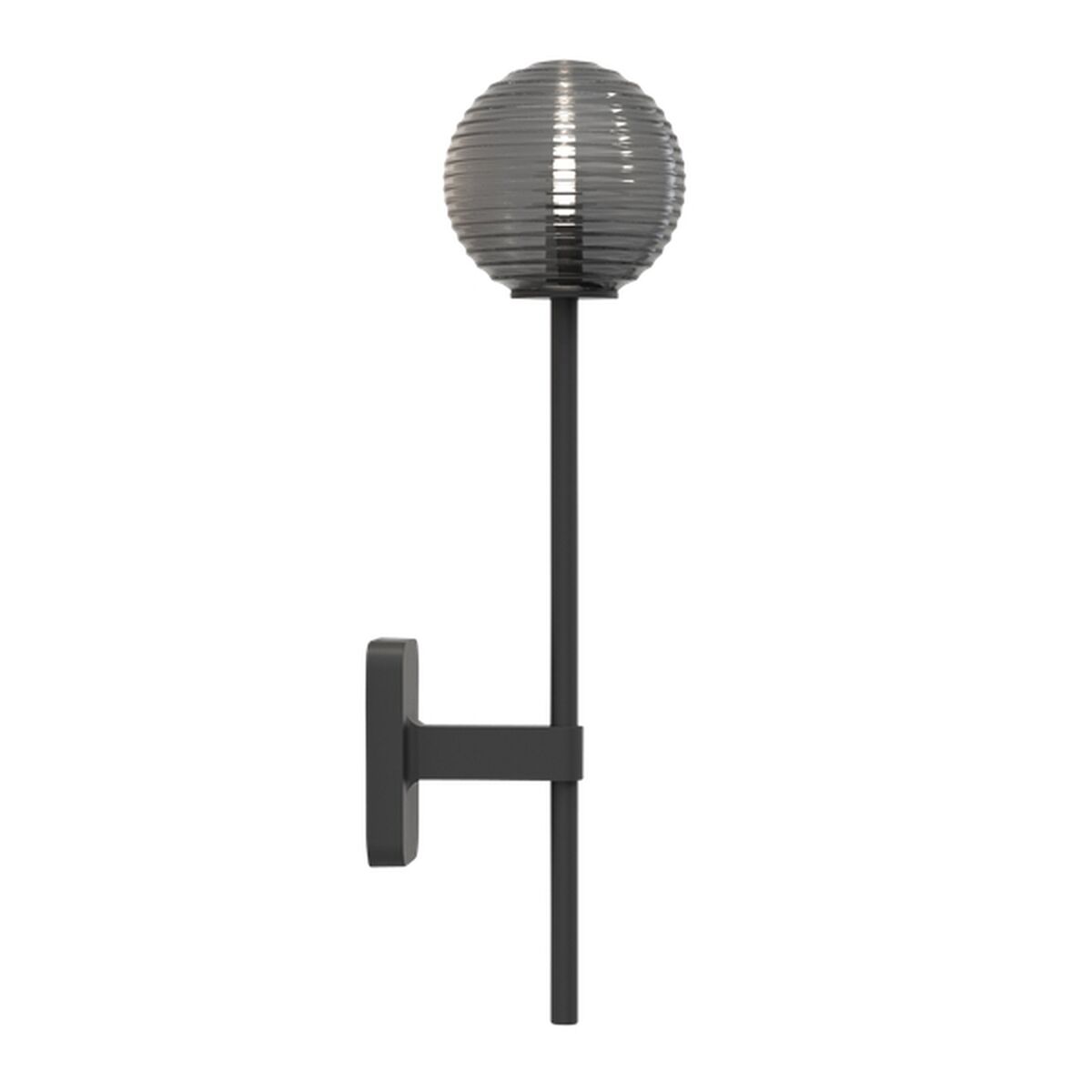 Tacoma Single Grande Wall Lamp Matt Black & Grooved Shade Smoked