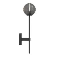 Tacoma Single Grande Wall Lamp Matt Black & Grooved Shade Smoked