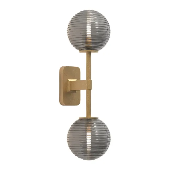Tacoma Wandlampe, Messing & Geriffelter Lampenschirm, Geräuchert