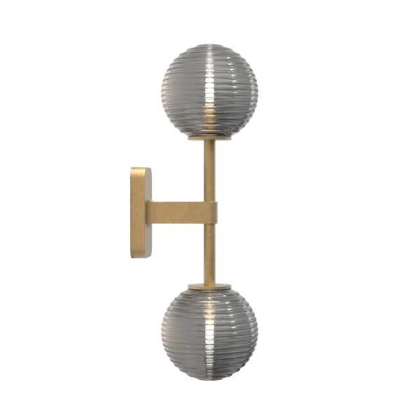 Tacoma Wandlampe, Messing & Geriffelter Lampenschirm, Geräuchert