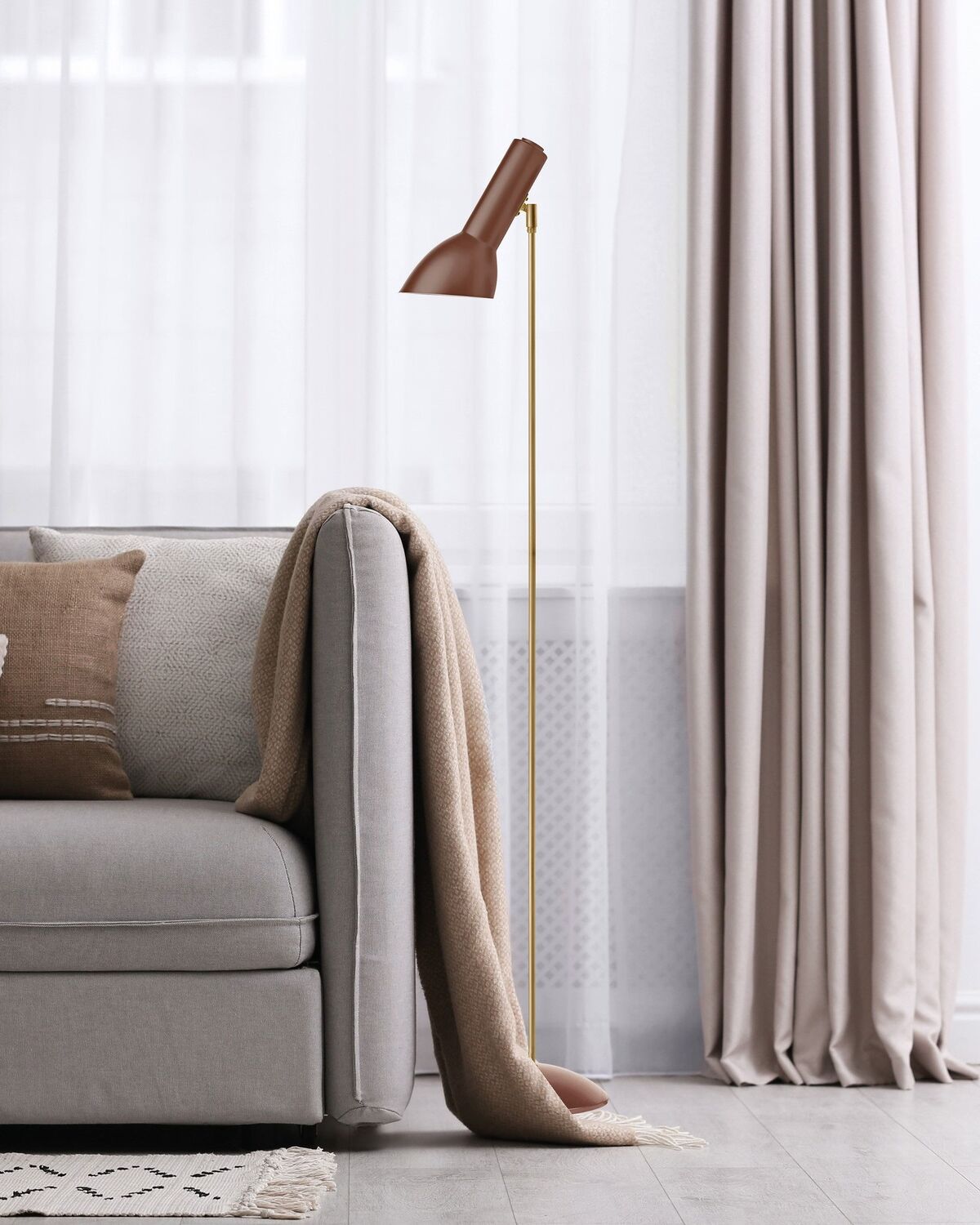 Oblique Floor Lamp Brick Red/Brass