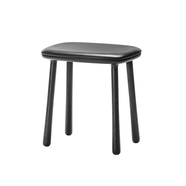 Cuba Fußhocker Schwarz Lackierte Eiche/Schwarzes Leder