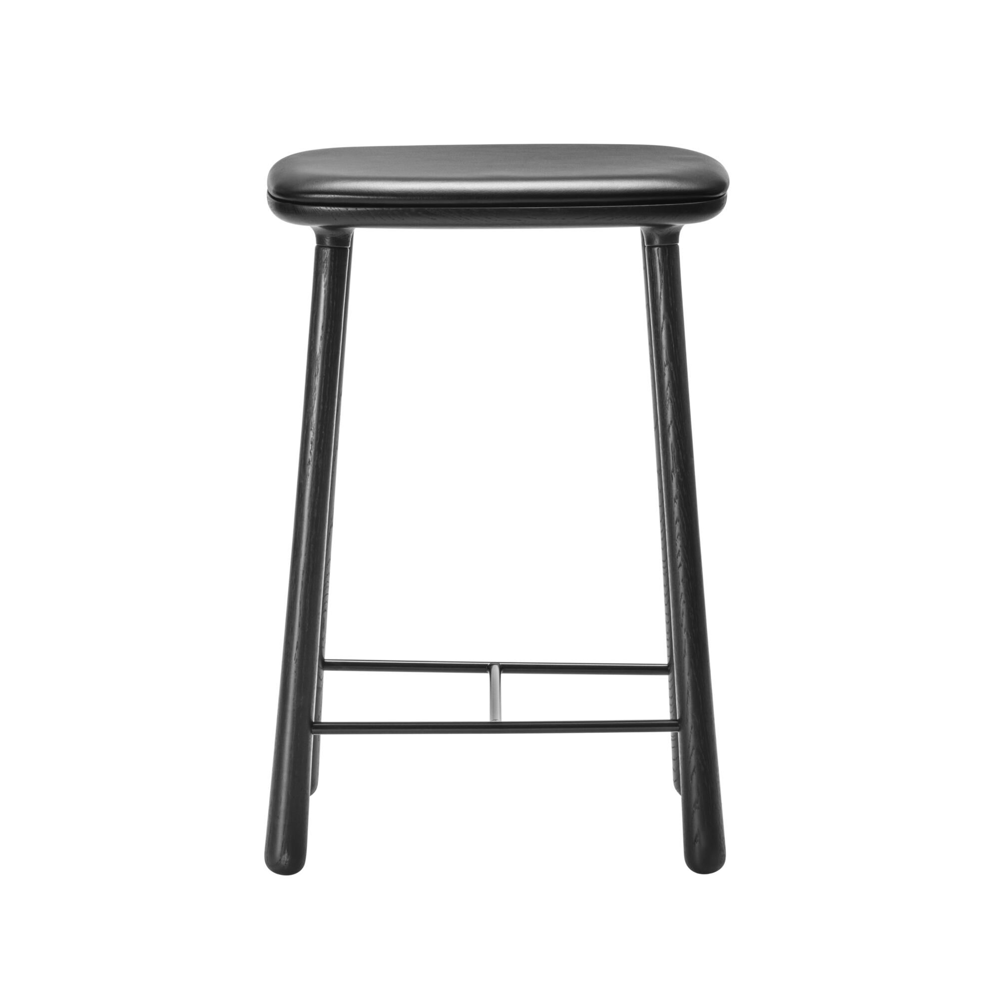 Cuba Barstol 66 cm Sortlakeret Eg/Sort Læder