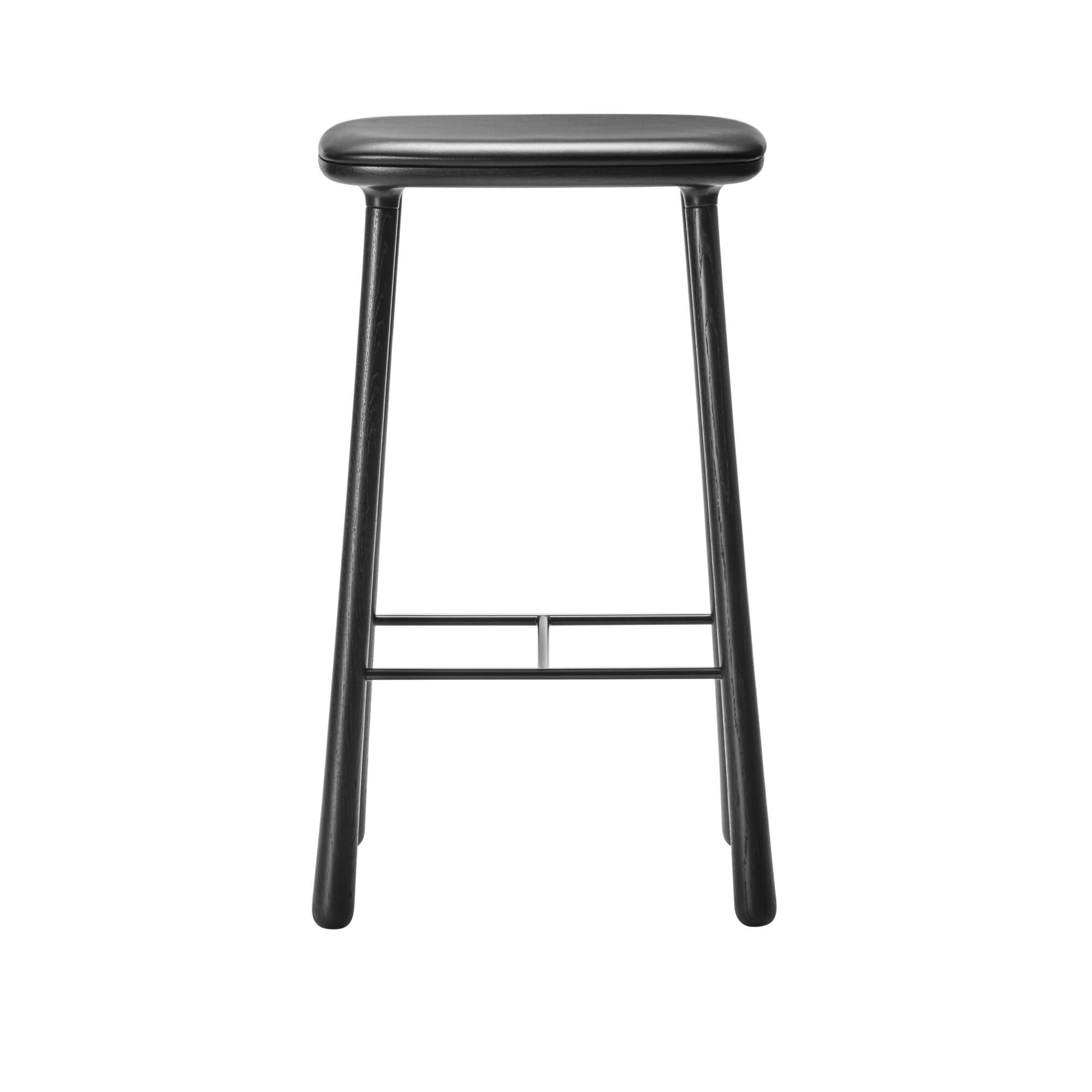 Cuba Barstol 77 cm Sortlakeret Eg/Sort Læder