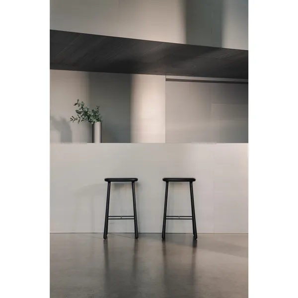 Cuba Barstol 77 cm Sortlakeret Eg/Sort Læder