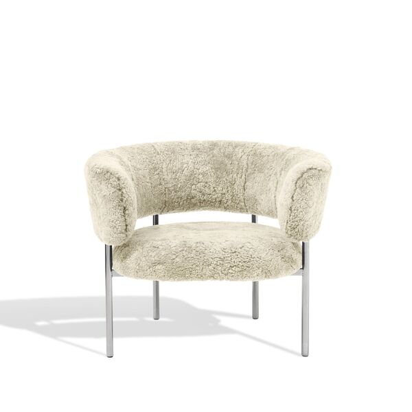 Font Fauteuil met Armleuning Schapenvacht Oyster/Gepolijst Stalen Frame