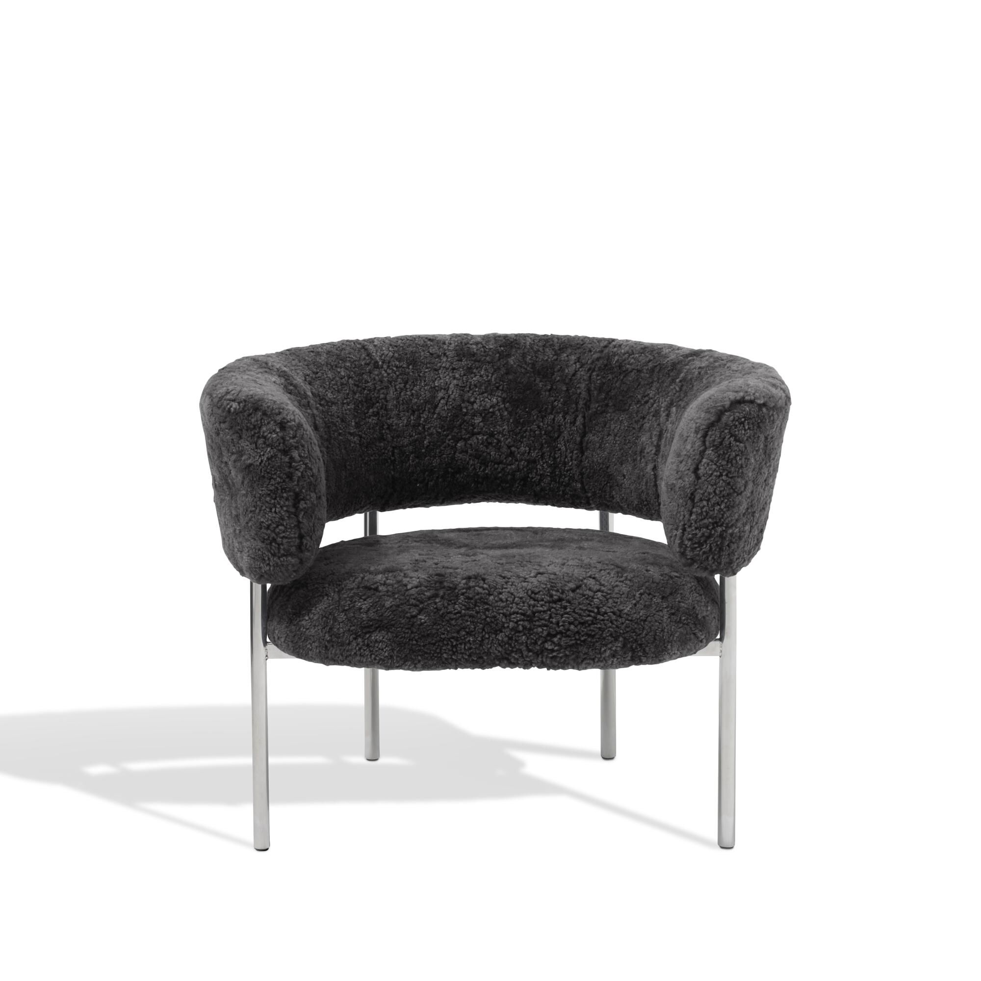 Font Lnestol med Armln Sheepskin Gr/Poleret Stl Stel