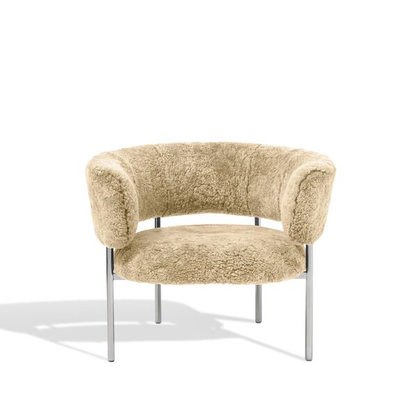 Font Fauteuil met Armleuning Schapenvacht Honey/Gepolijst Stalen Frame