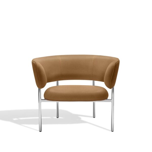 Font Fauteuil met Armleuning Dunes Cognackleurig leer/Gepolijst Stalen Frame