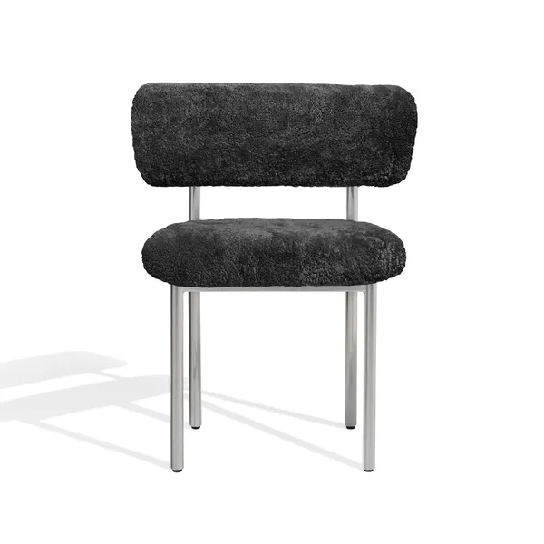Font Spisebordsstol Sheepskin Grey/Polished Steel Frame