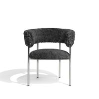 Font Spisebordsstol with Armrest Sheepskin Grey/Polished Steel Frame