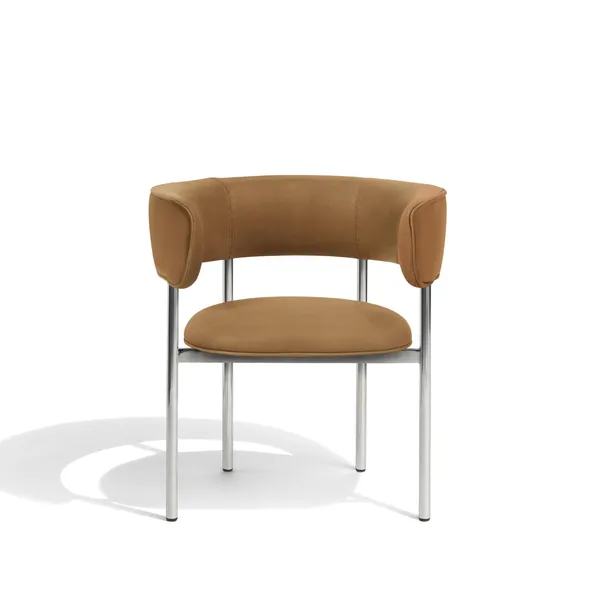 Font Spisebordsstol with Armrest Dunes Cognac Leather/Polished Steel Frame