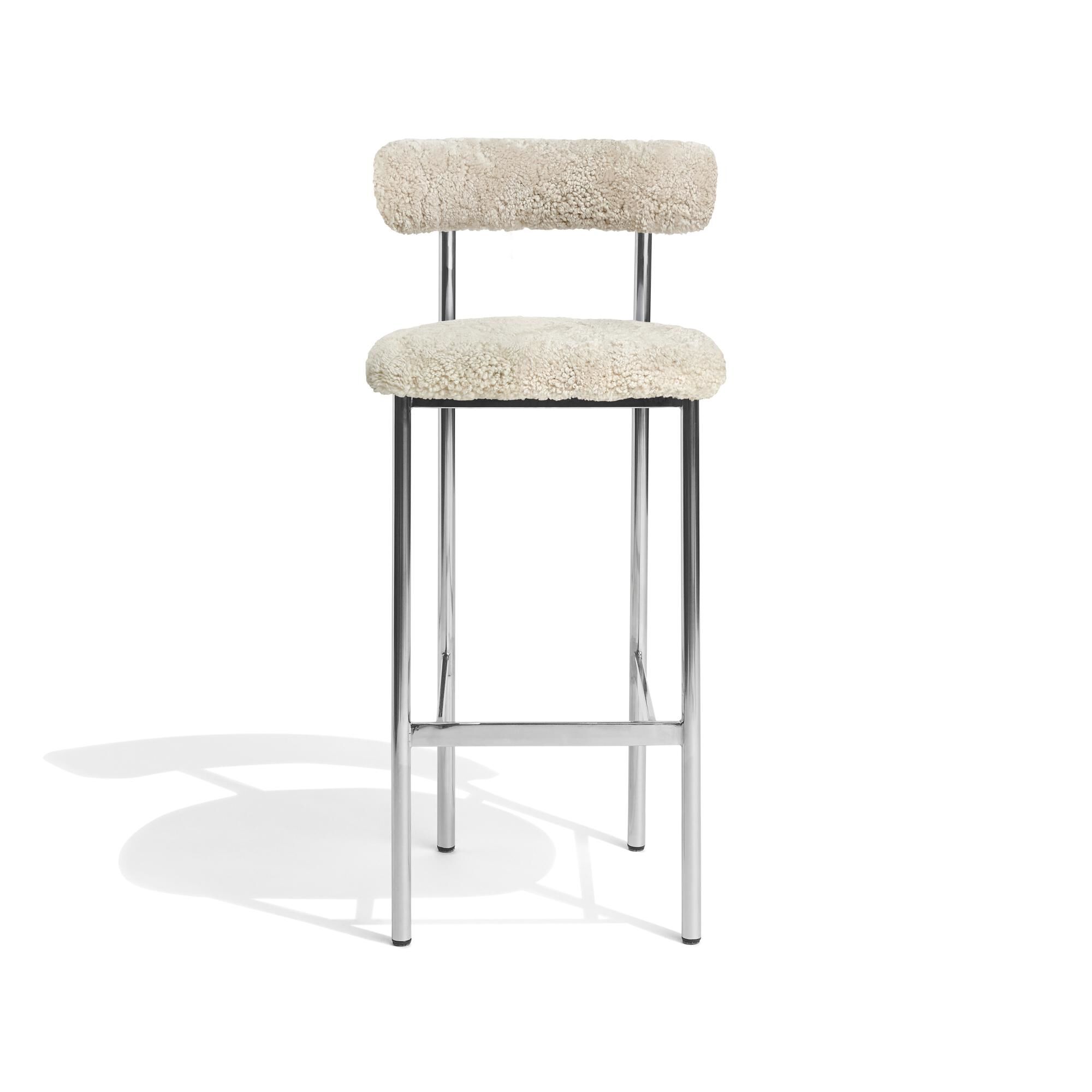 Font Barstol 75 cm Sheepskin Oyster/Poleret Stål Stel