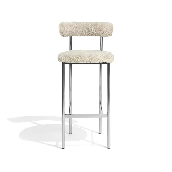 Font Bar Stool 75 cm Sheepskin Oyster/Polished Steel Frame