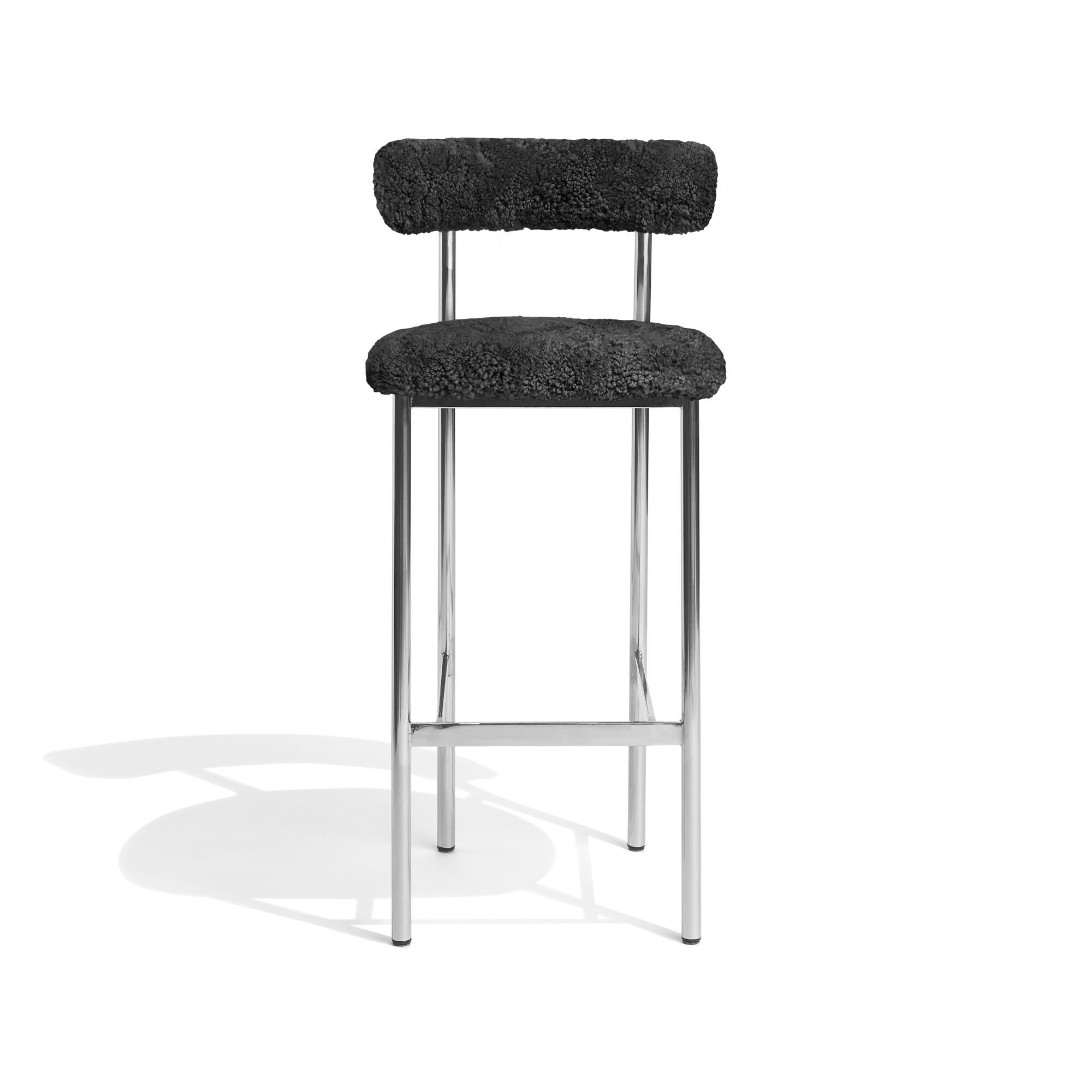 Font Barstol 75 cm Sheepskin Grå/Poleret Stål Stel