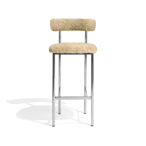 Font Bar Stool 75 cm Sheepskin Honey/Polished Steel Frame