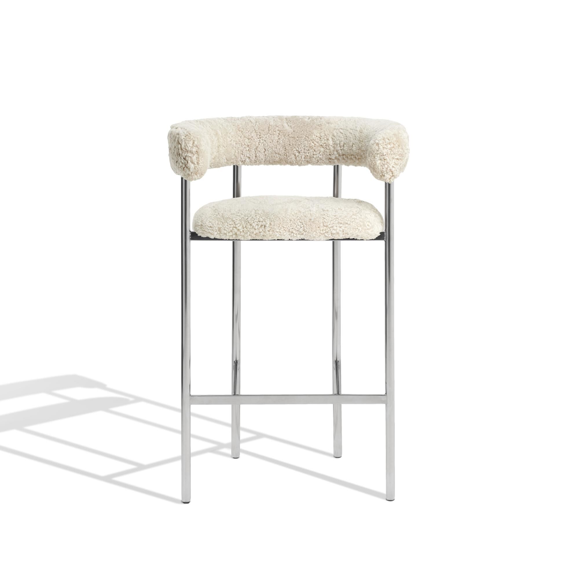 Font Barstol med Armln 75 cm Sheepskin Oyster/Poleret Stl Stel
