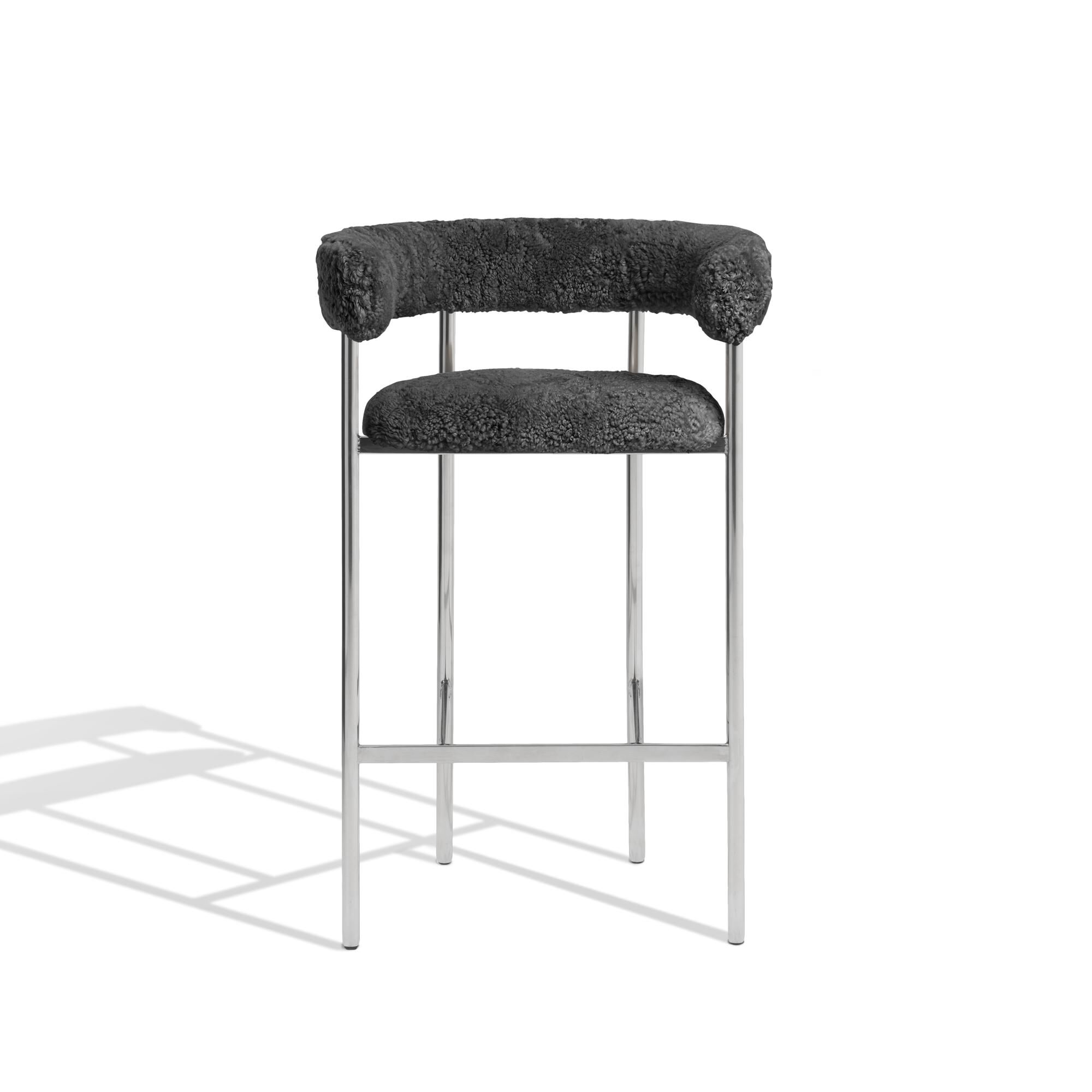 Font Barstol med Armln 75 cm Sheepskin Gr/Poleret Stl Stel