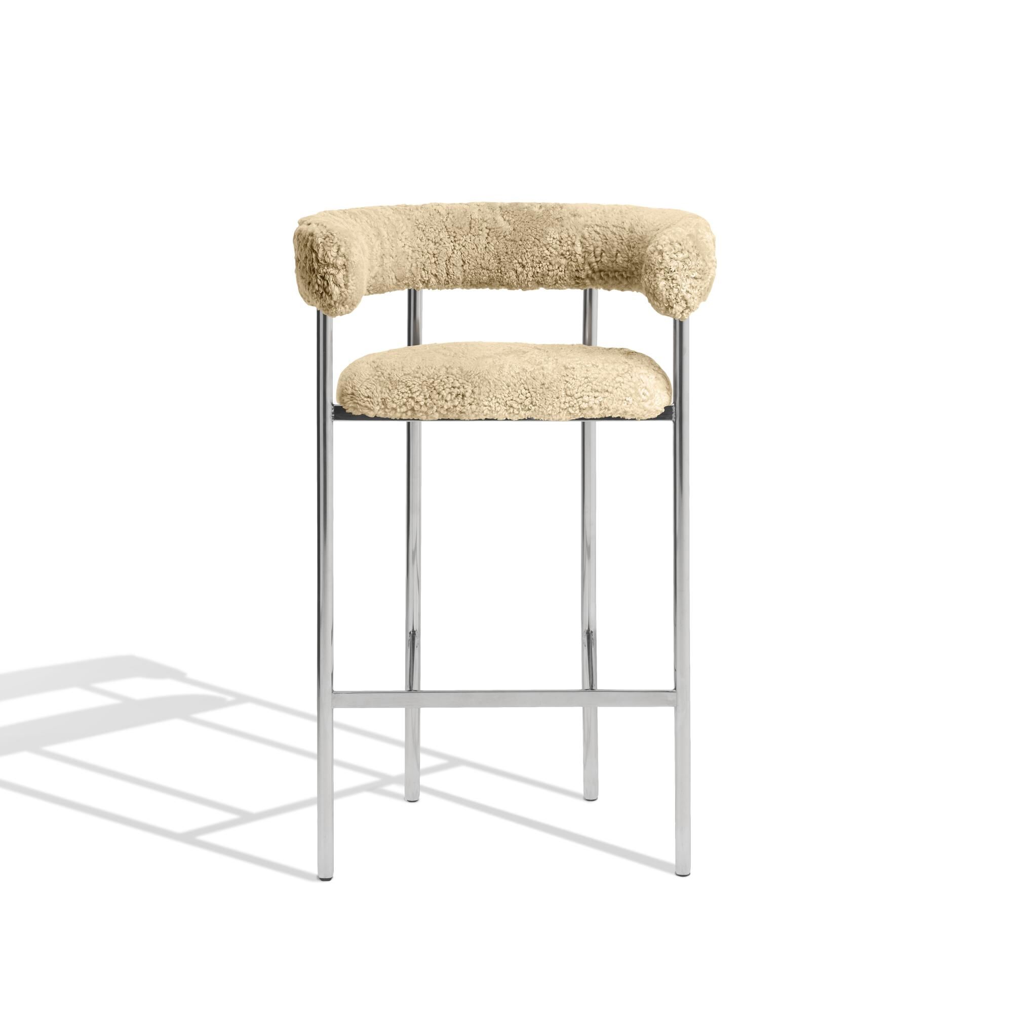 Font Barstol med Armln 75 cm Sheepskin Honey/Poleret Stl Stel