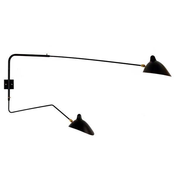 Applique 2 V&auml;gglampa Svart & M&auml;ssing Rak & Sprucken
