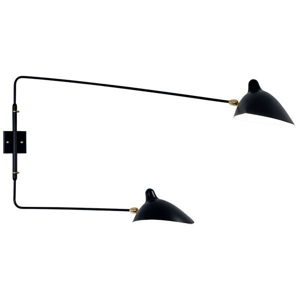 Applique 2 V&auml;gglampa Svart & M&auml;ssing Rak