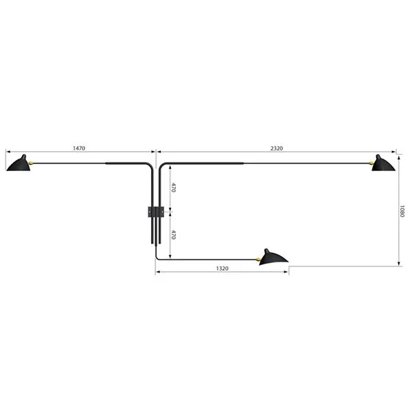 Applique 3 Wandlampe Schwarz/Messing Gerade