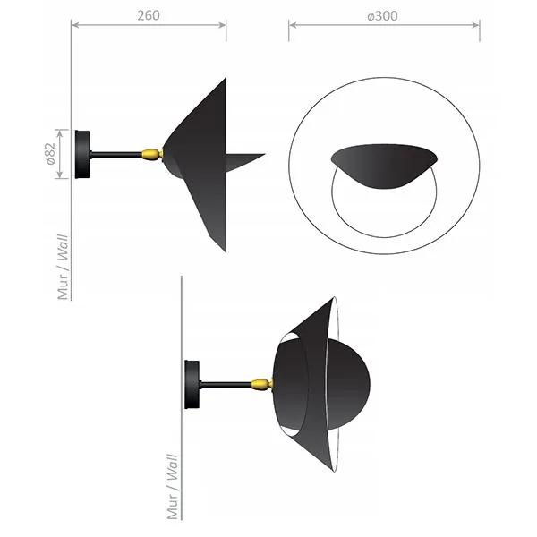 Applique Saturne 1 Applique Nero e Ottone