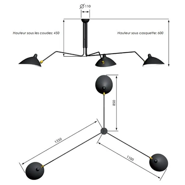 Plafonnier 3 Ceiling Light Black & Brass